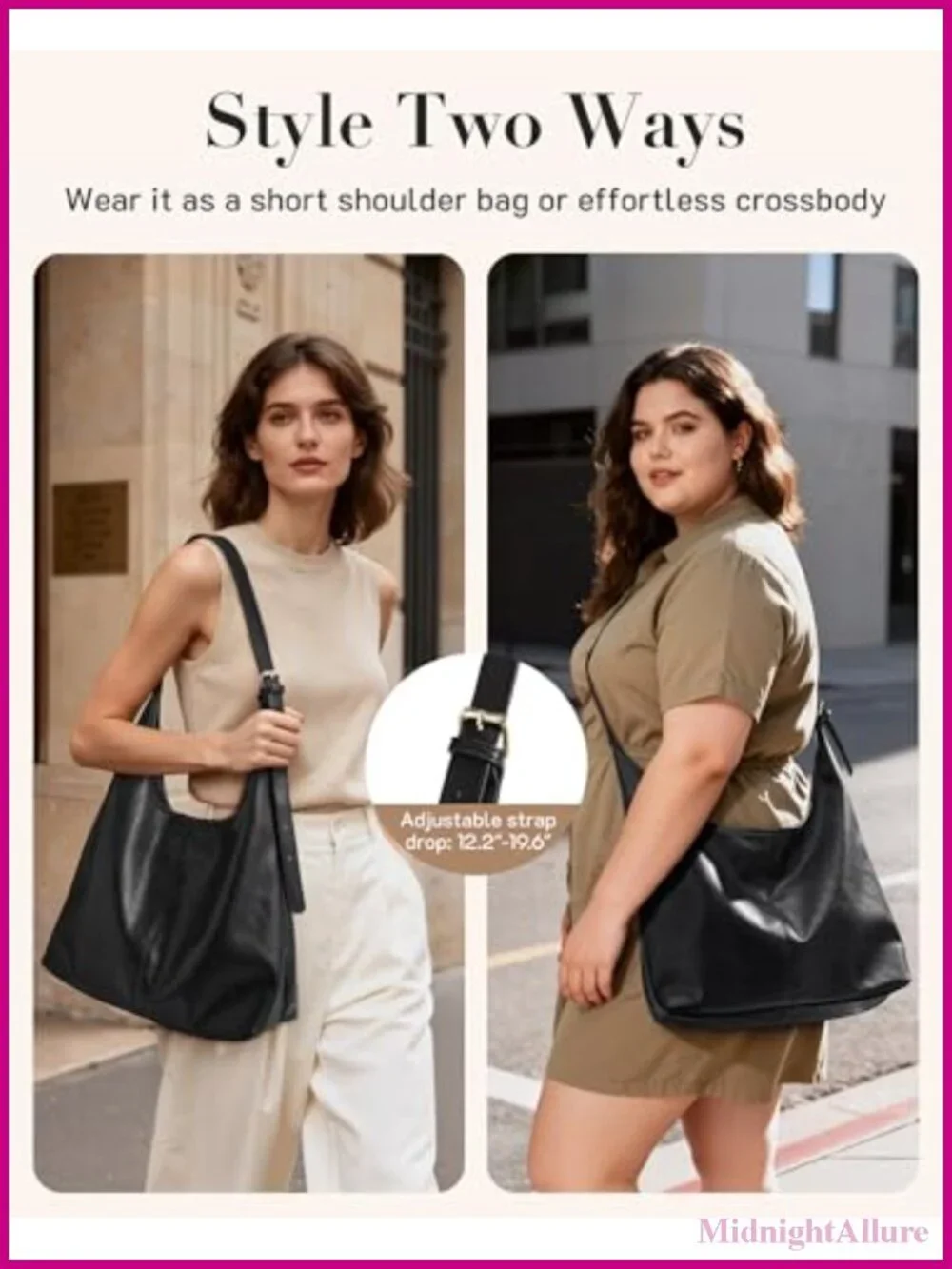Vegan Leather Hobo Shoulder Bag Slouchy Crossbody Tote with Pouch